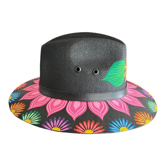 HAT MEXICAN Artisanal Hand Painted Fedora Floral Sombrero Panama Bohemian Black main image 5